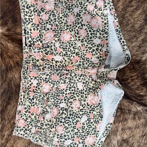 Miss Me Pink and Black Floral Leopard Jean Shorts